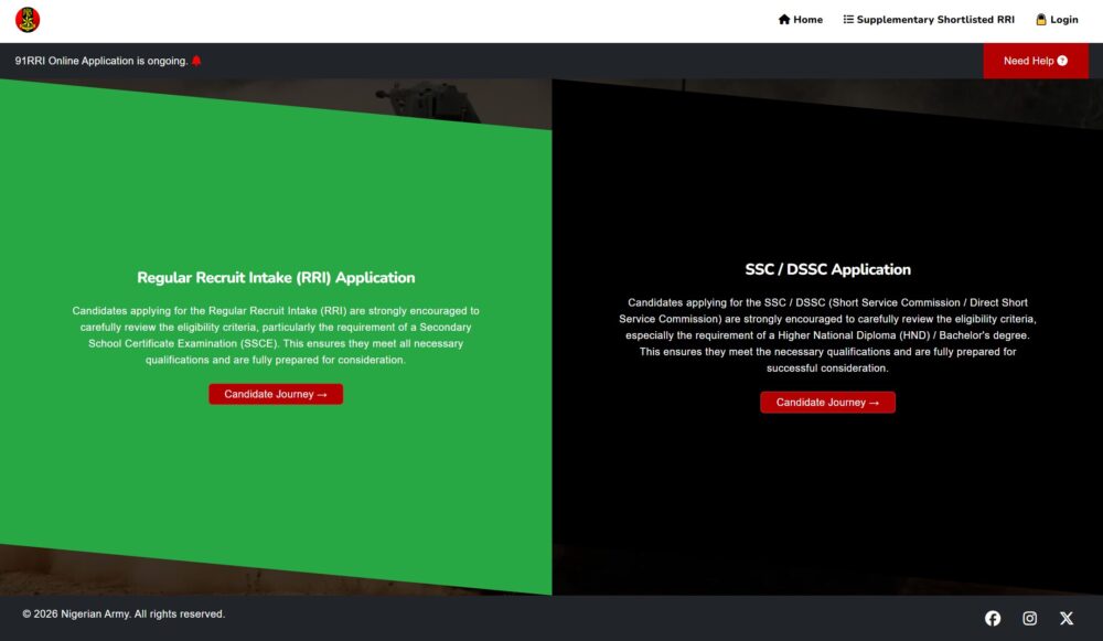Is the Nigerian Army recruitment form 2026?