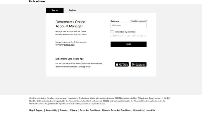 Debenhams Credit Card Login