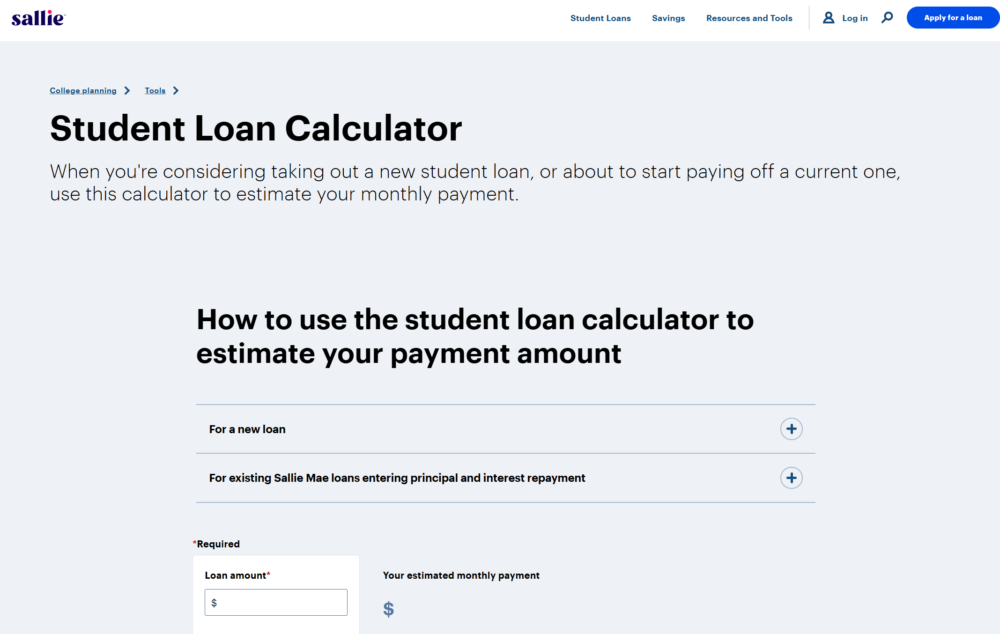 Estimate student loan repayment